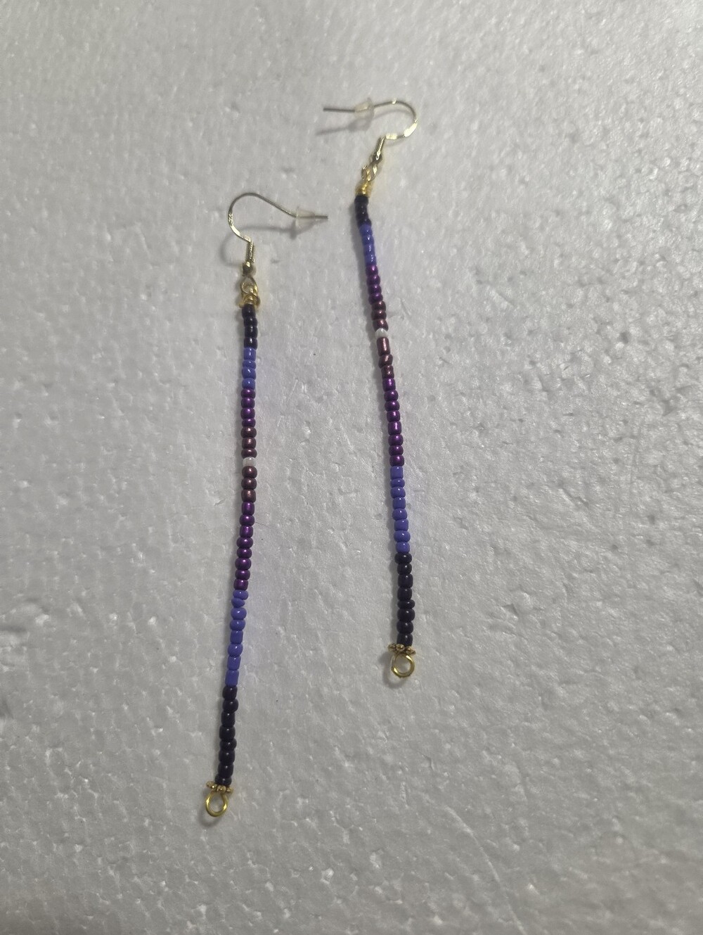 Handcrafted Purple Seed Bead Drop Earrings - Picture 2 of 10
